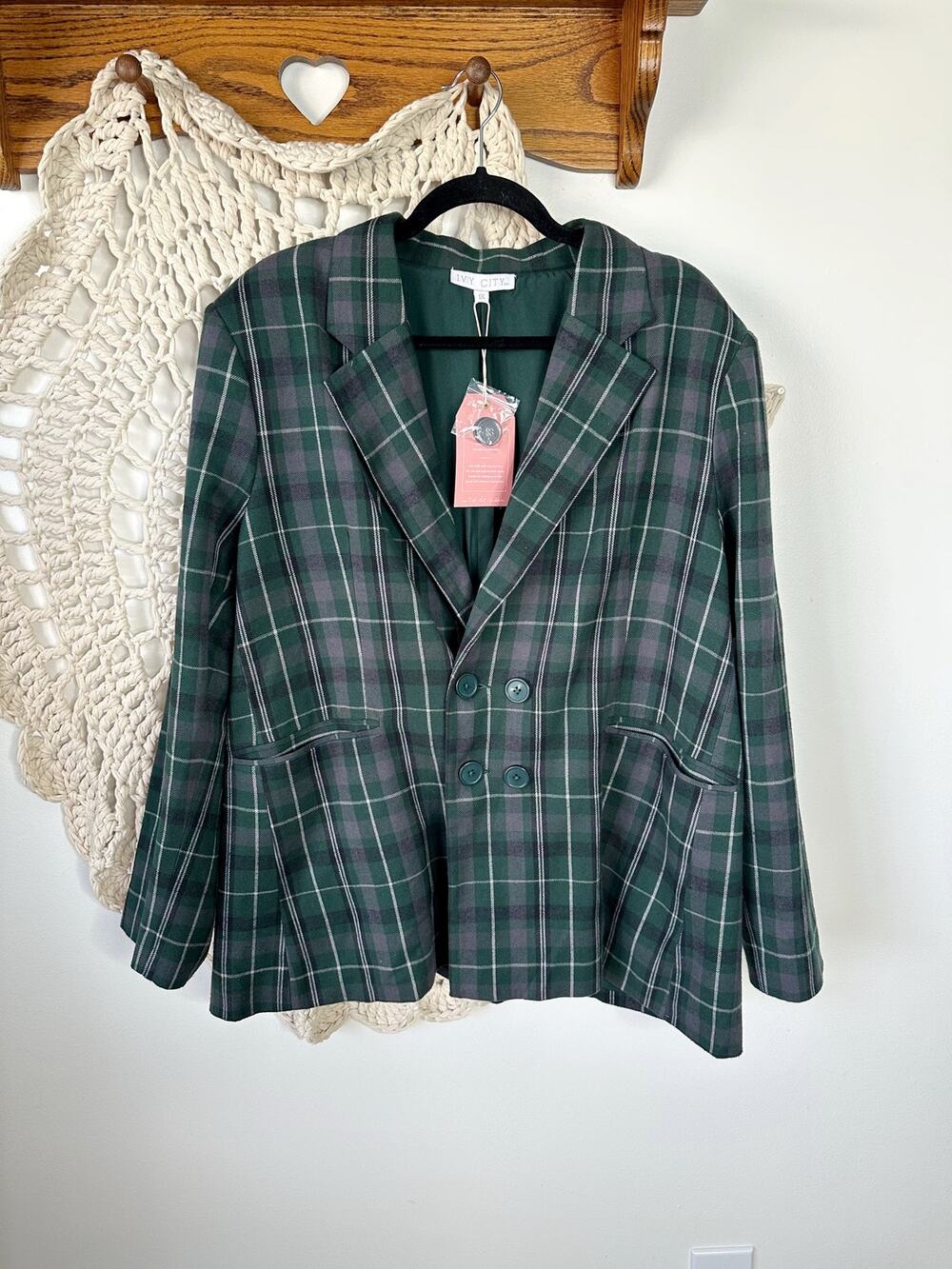 NEW Ivy City Co Kennedy Green Plaid Cotton Flannel Blazer Size 1X